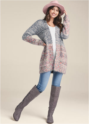 Marled Knit Cardigan - Blue Multi - thumbnail-7