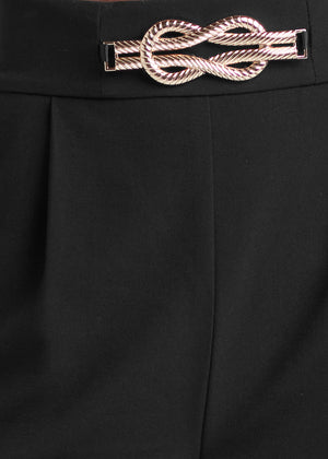 Pleated cuffed shorts with gold trim piece - Black - thumbnail-4