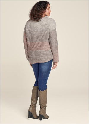 Ombre Knit V-Neck Sweater - Pink Multi - thumbnail-11