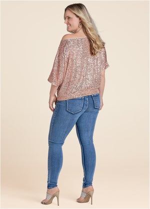 Off-Shoulder Sequin Top - Rose Gold - thumbnail-10