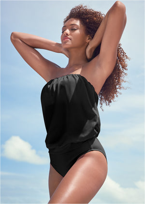 Blouson Bandeau Tankini Top - Black Beauty - thumbnail-1