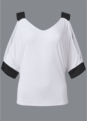 Cold Sholder Color Block Top - White & Black - thumbnail-6