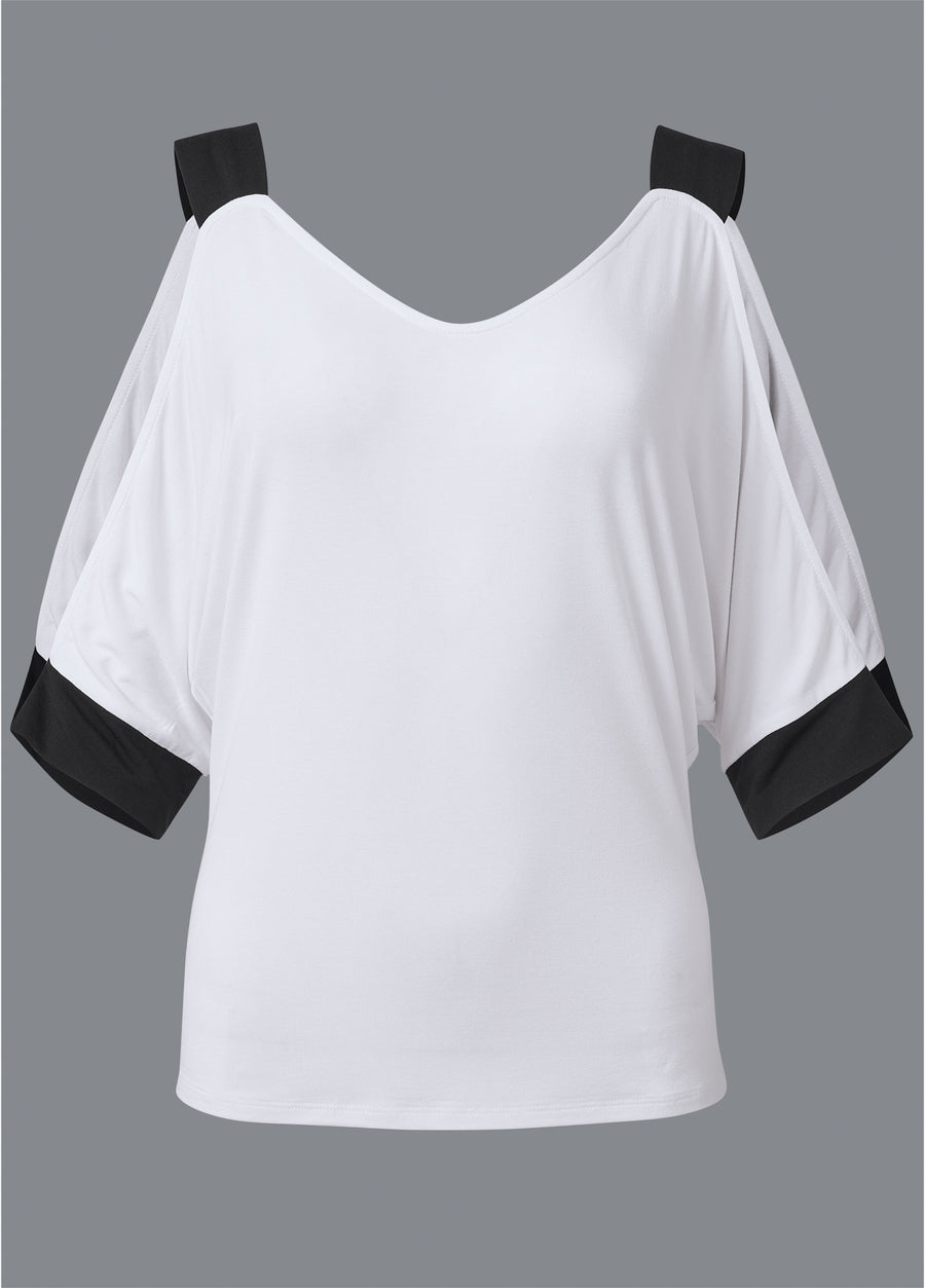 Cold Sholder Color Block Top - White & Black