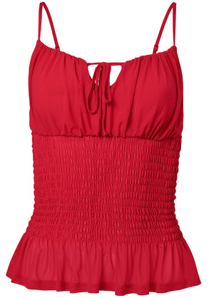 Smocked Mesh Top - Red - thumbnail-6