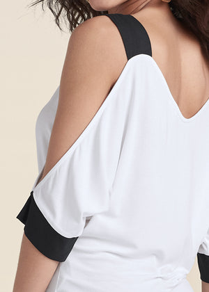 Cold Sholder Color Block Top - White & Black - thumbnail-5