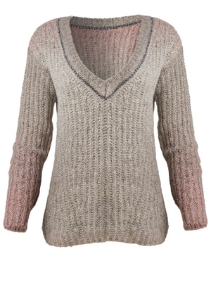 Ombre Knit V-Neck Sweater - Pink Multi - thumbnail-6