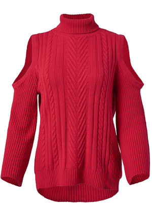 Cold-Shoulder Sweater - Red - thumbnail-6