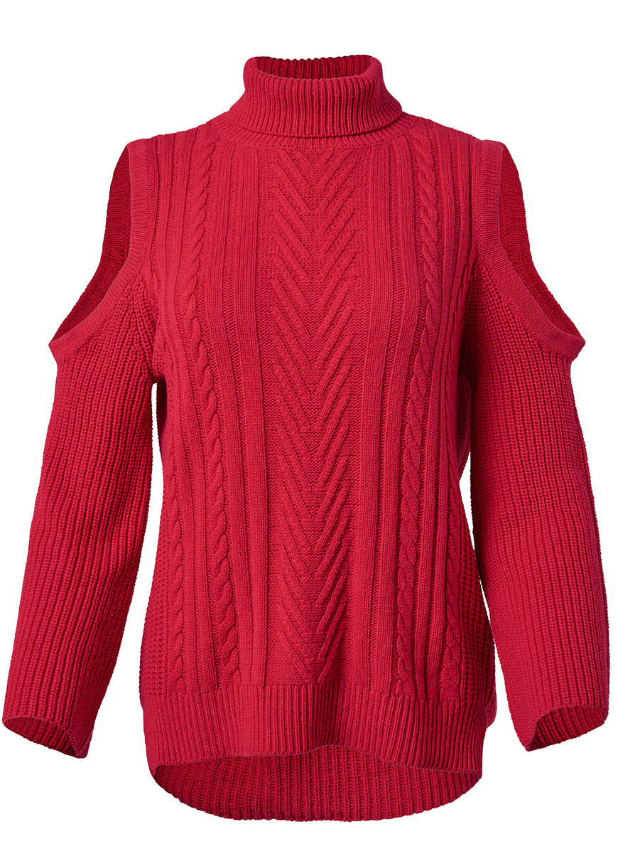 Cold-Shoulder Sweater - Red