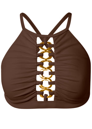 Bold high neck top - Mocha - thumbnail-3