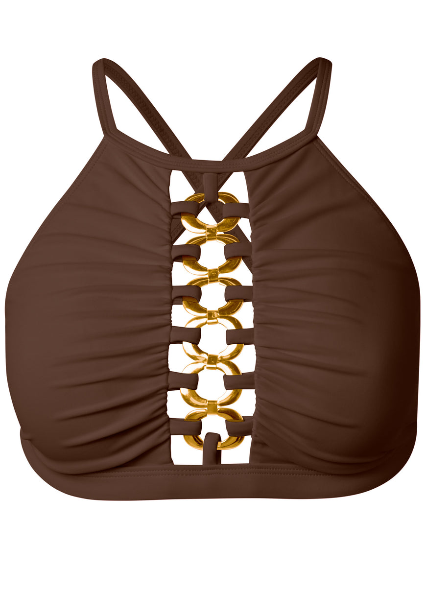 Bold high neck top - Mocha