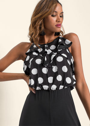 Polka-dot jumpsuit - Black & White - thumbnail-1