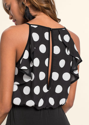 Polka-Dot Jumpsuit - Black & White - thumbnail-5