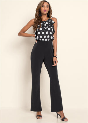 Polka-Dot Jumpsuit - Black & White - thumbnail-2