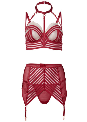 Strappy Longline Bra Set - Burgundy - thumbnail-5