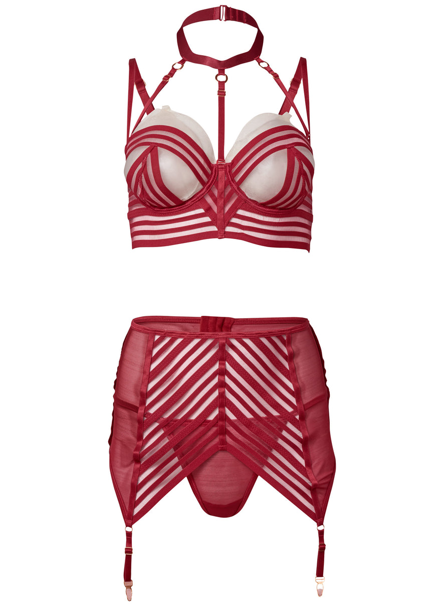 Strappy Longline Bra Set - Burgundy