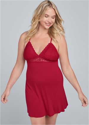 Lace detail nightie - Red - thumbnail-9