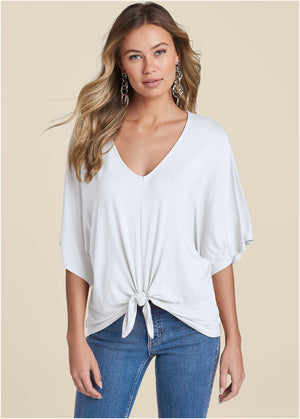 Knot twist V-neck tee - White - thumbnail-1