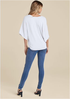 Knot Twist V-Neck Tee - White - thumbnail-3