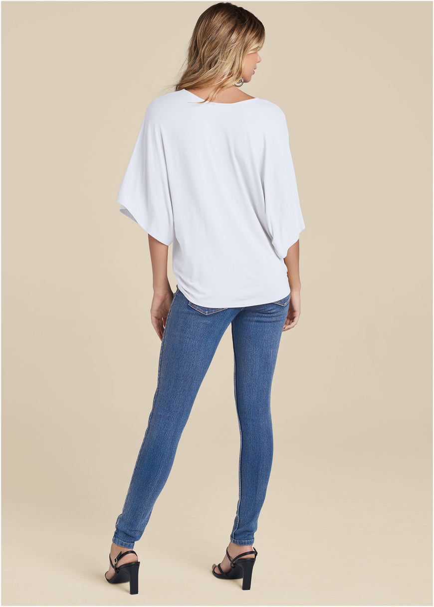 Knot Twist V-Neck Tee - White