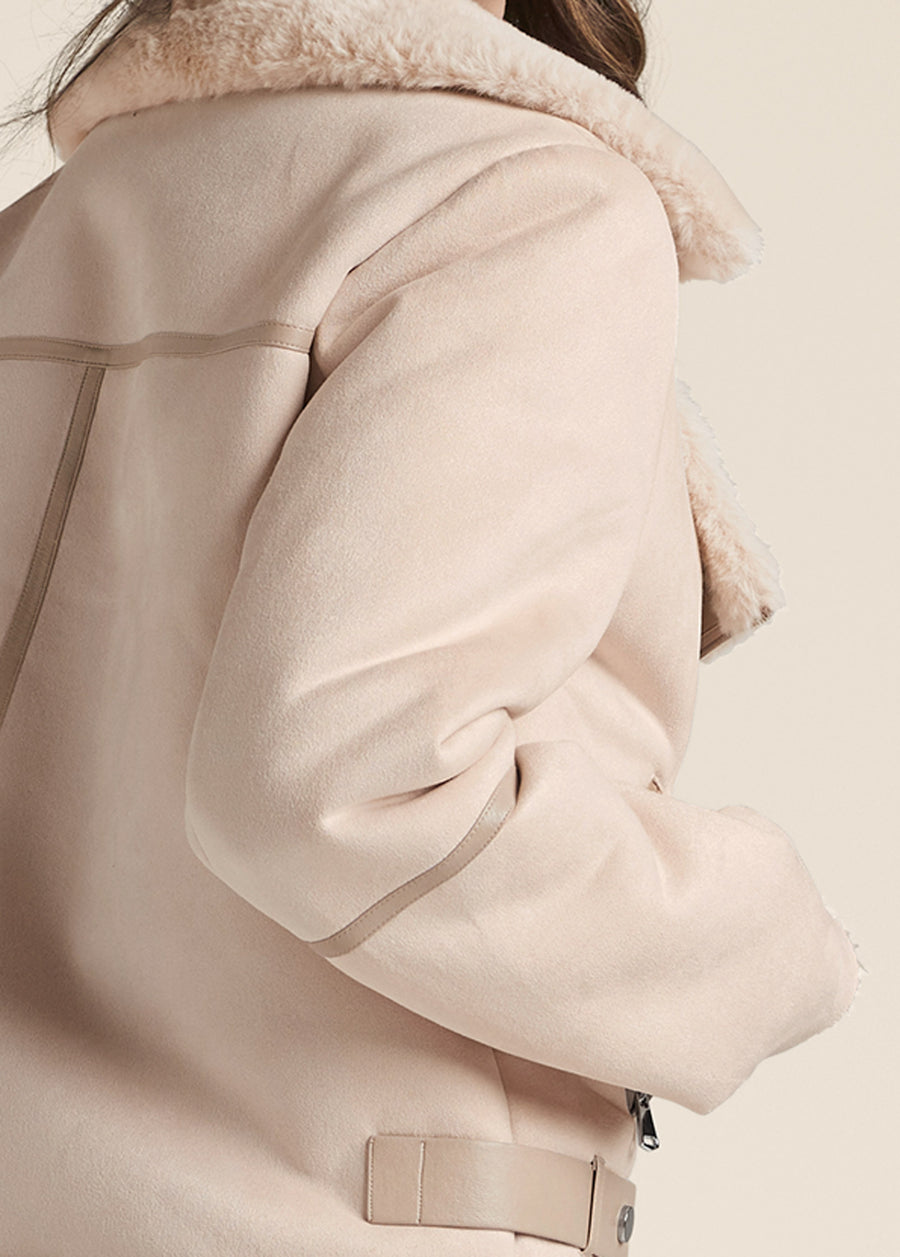 Faux-Shearling Coat - Ivory