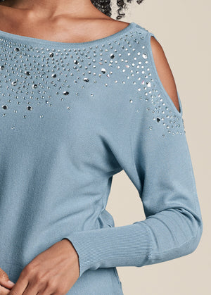 Cold-Shoulder Sweater - Blue - thumbnail-3