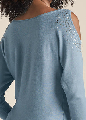 Cold-Shoulder Sweater - Blue - thumbnail-4