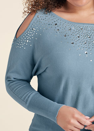 Cold-Shoulder Sweater - Blue - thumbnail-10