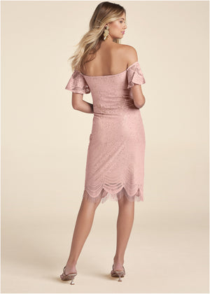 Off-The-Shoulder Lace Dress - Peach - thumbnail-3