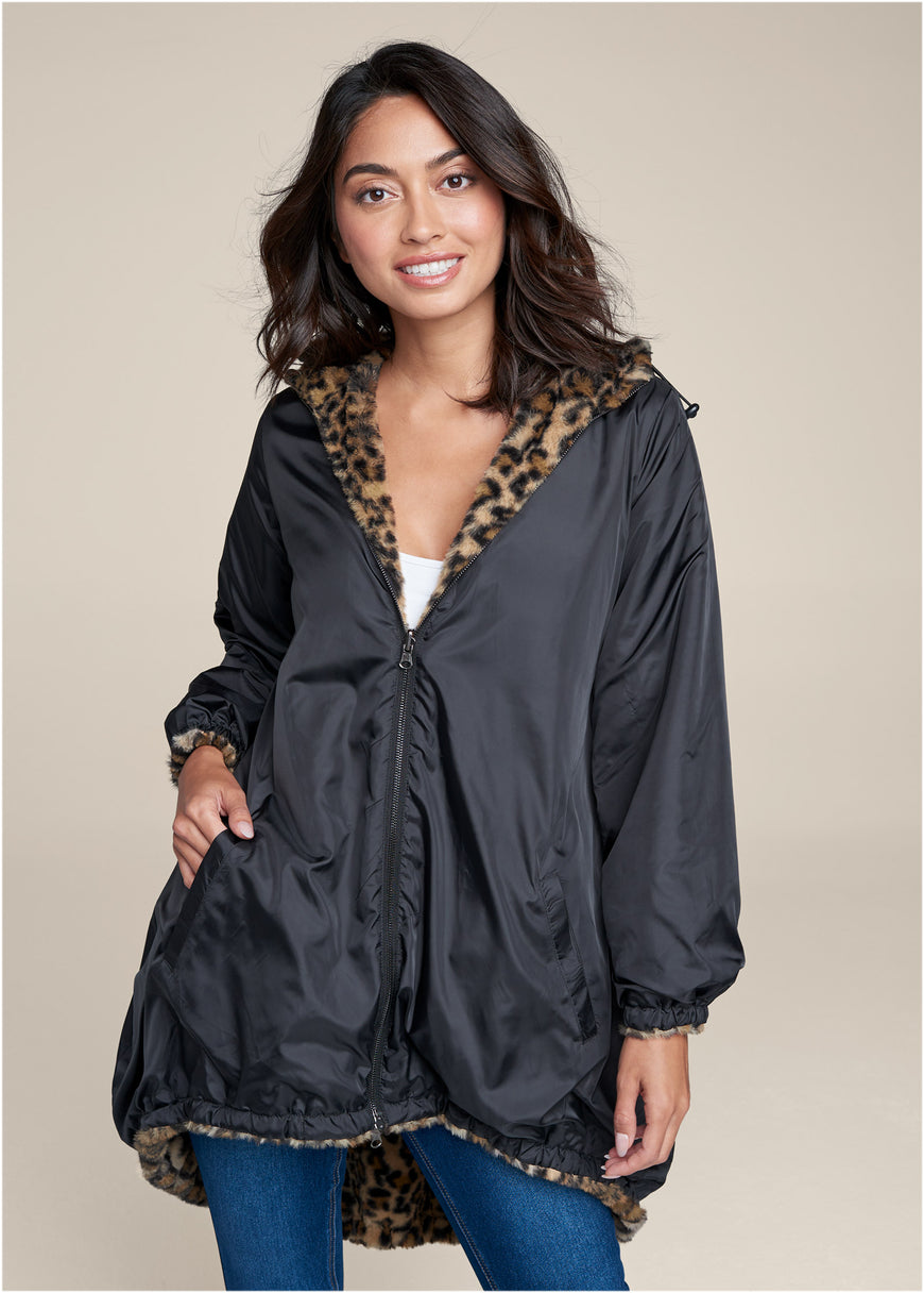 Reversible Faux-Fur Anorak - Black Multi