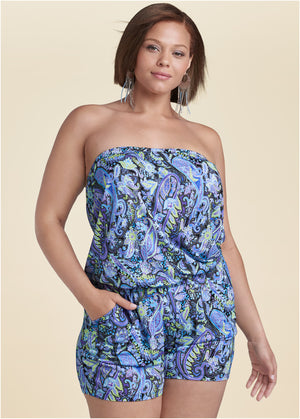 Paisley printed romper - Blue Multi - thumbnail-10