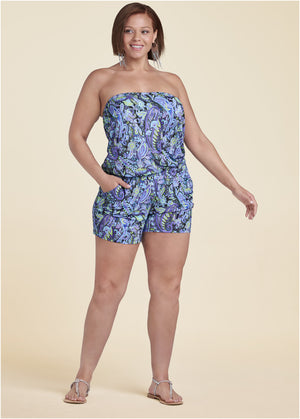 Paisley Printed Romper - Blue Multi - thumbnail-11