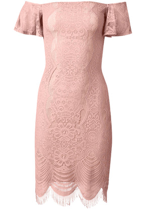 Off-The-Shoulder Lace Dress - Peach - thumbnail-6