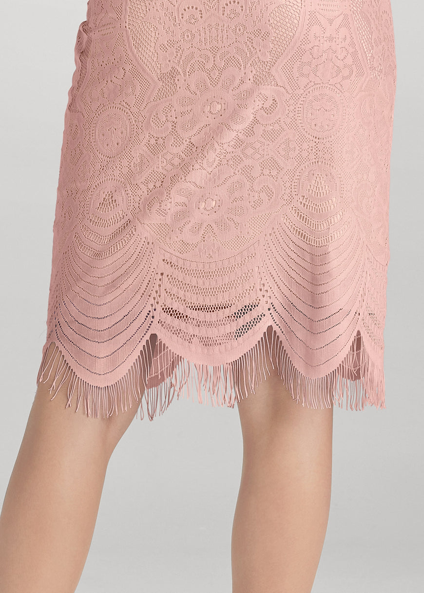 Off-The-Shoulder Lace Dress - Peach