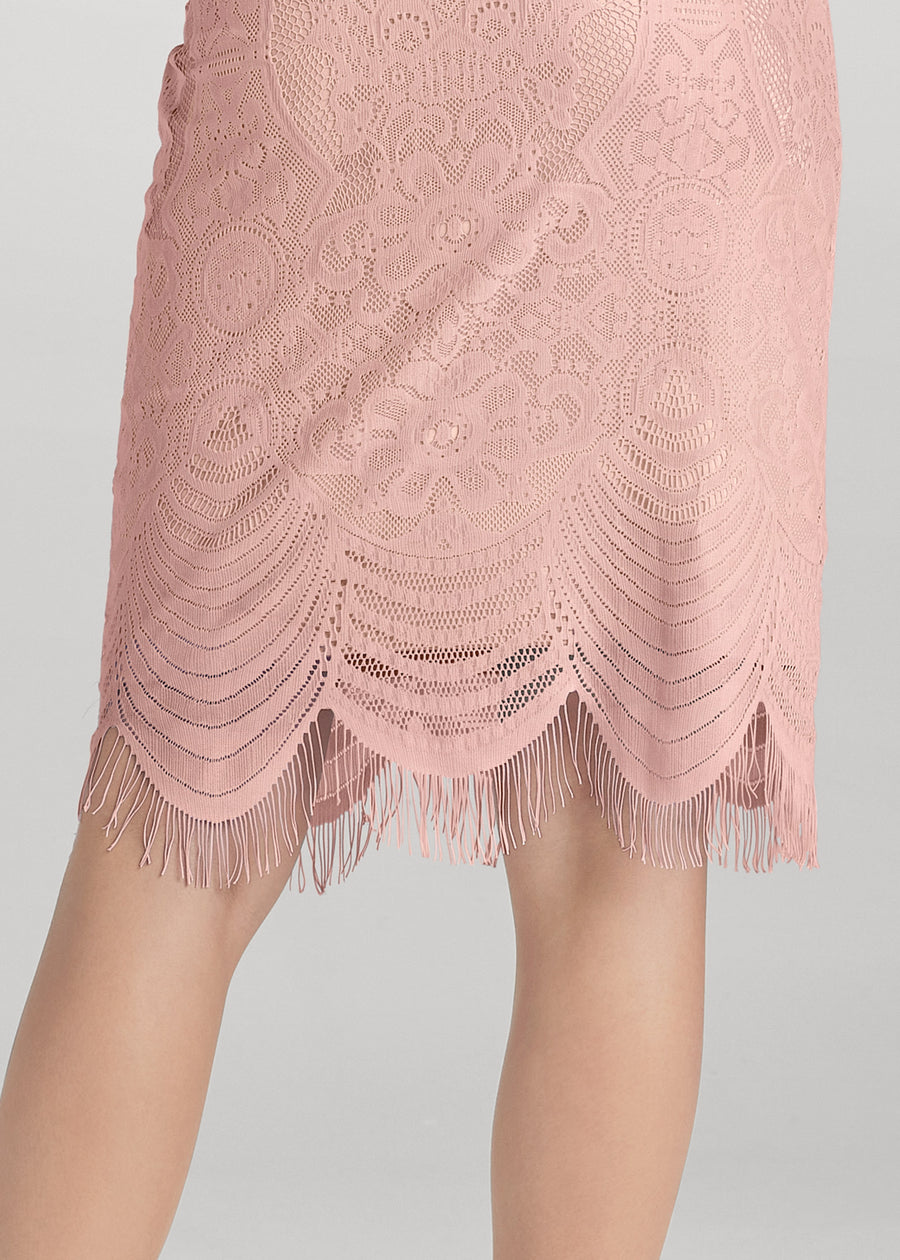 Off-The-Shoulder Lace Dress - Peach