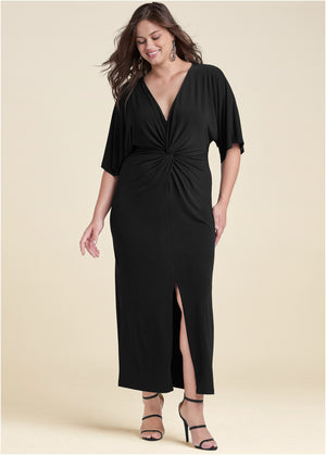 Twist Front Maxi Dress - Black - thumbnail-7