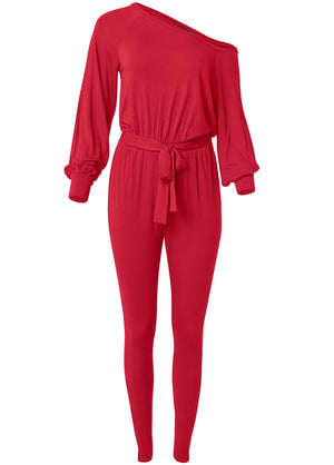 Off-Shoulder Jumpsuit - Red - thumbnail-5