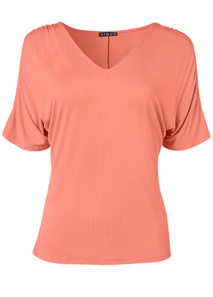 Cold-Shoulder V-Neck Top - Burnt Coral - thumbnail-5