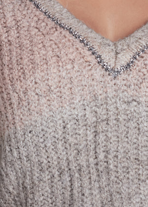 Ombre Knit V-Neck Sweater - Pink Multi - thumbnail-12