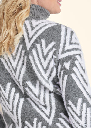 Printed Eyelash Turtleneck Sweater - Grey Multi - thumbnail-11