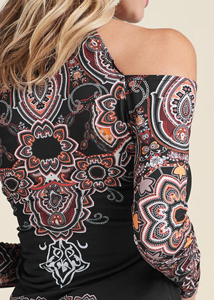 Paisley Cold-Shoulder Top - Black Multi - thumbnail-5