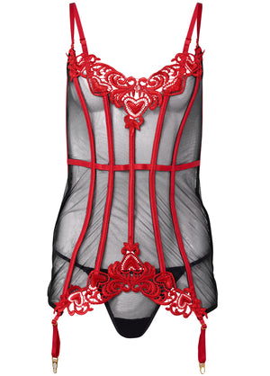 Sheer Corset Dress - Red & Black - thumbnail-5