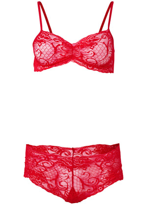 Lace Bralette And Panty Set - Red - thumbnail-5