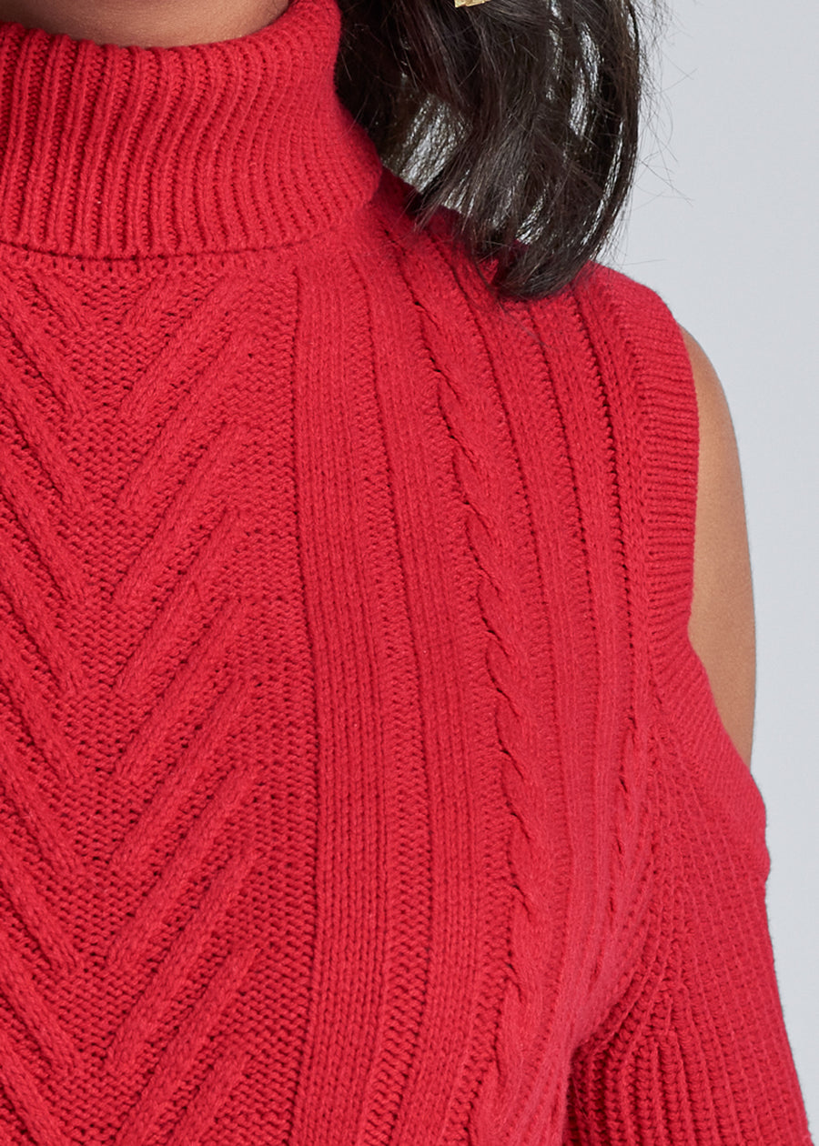 Cold-Shoulder Sweater - Red