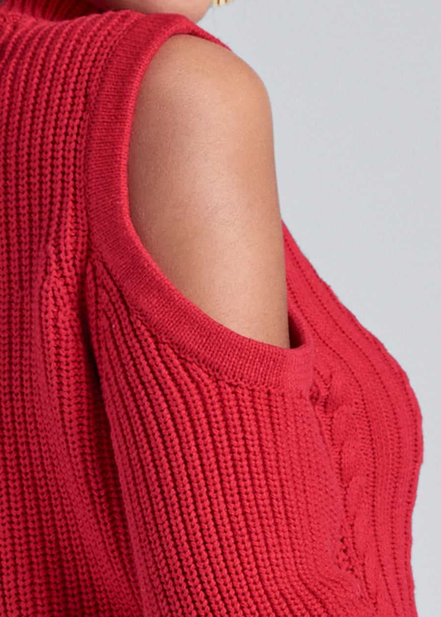 Cold-Shoulder Sweater - Red