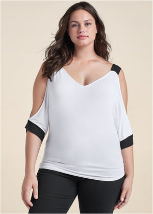 Cold Sholder Color Block Top - White & Black - thumbnail-7