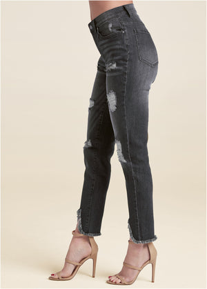 Triangle Hem Jeans - Black Denim - thumbnail-4