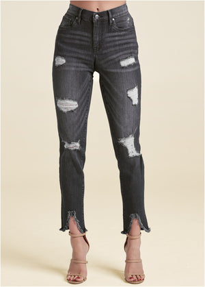 Triangle Hem Jeans - Black Denim - thumbnail-2