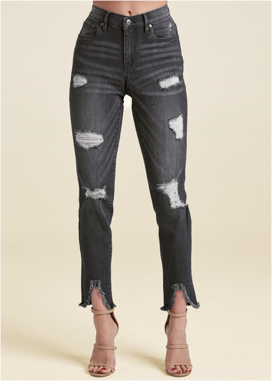 Triangle Hem Jeans - Black Denim