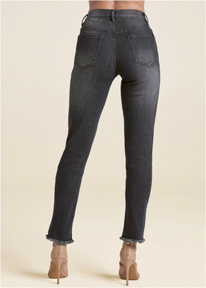 Triangle Hem Jeans - Black Denim - thumbnail-3