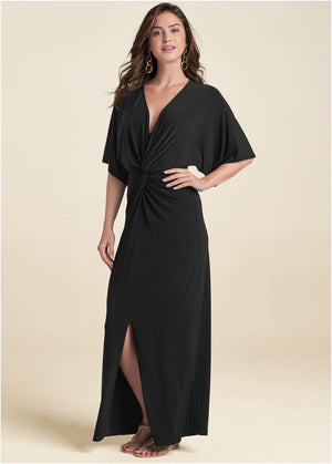 Twist Front Maxi Dress - Black - thumbnail-1